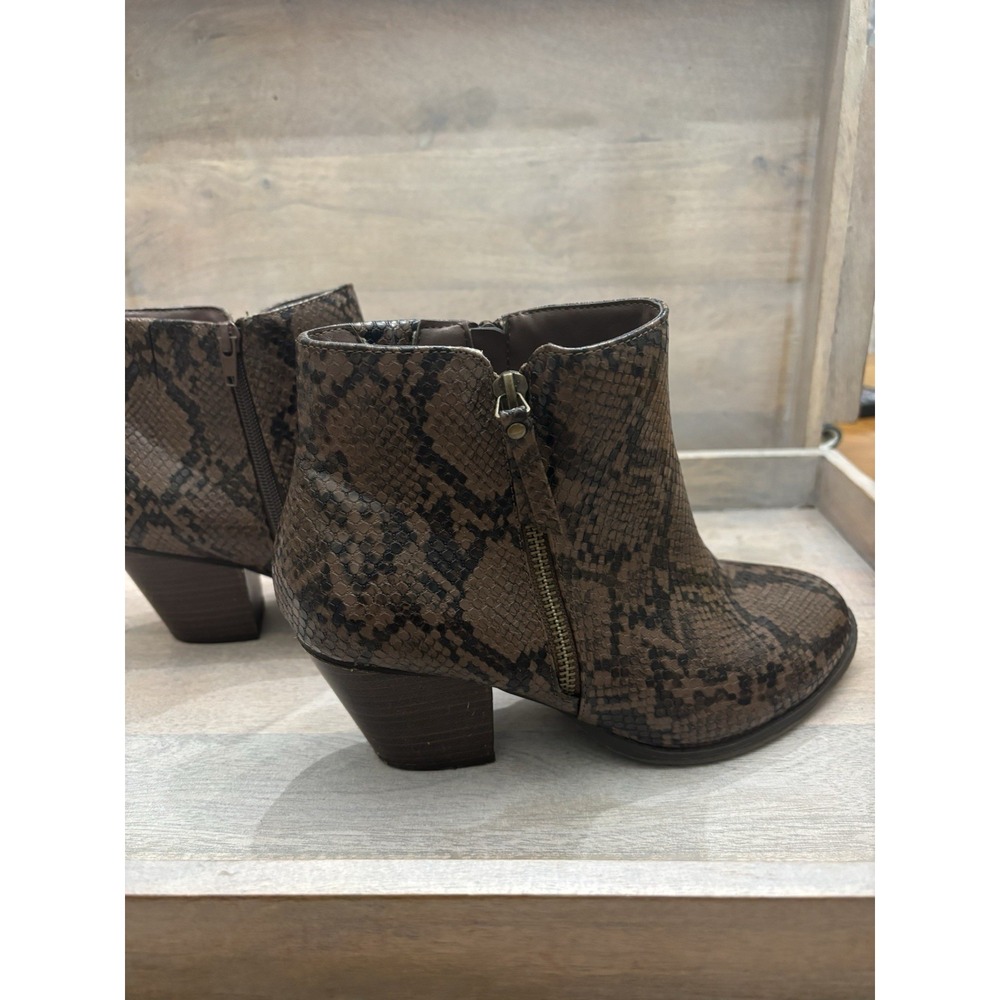 Lane Bryant Snakeskin Brown Black Ankle Booties Sz 8W - Picture 6 of 10